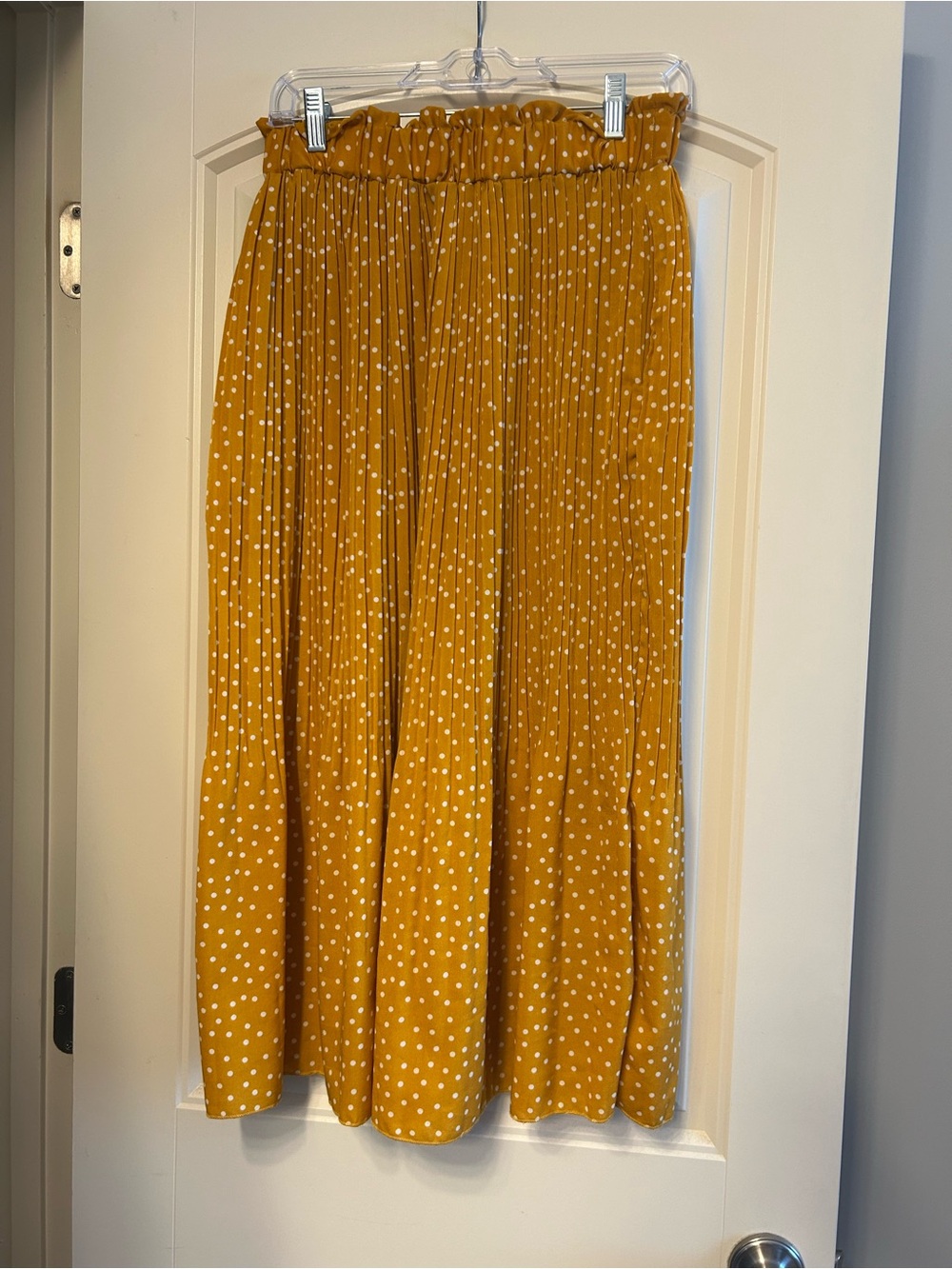 Amazon Mustard Yellow Polka Dot Pleated Midi Skirt